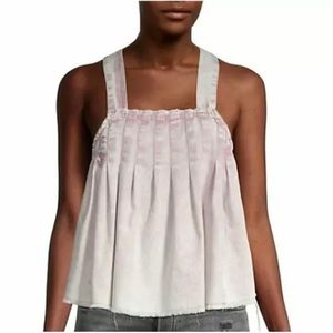 Free People Marina Pleated Denim Tank Washed Pink